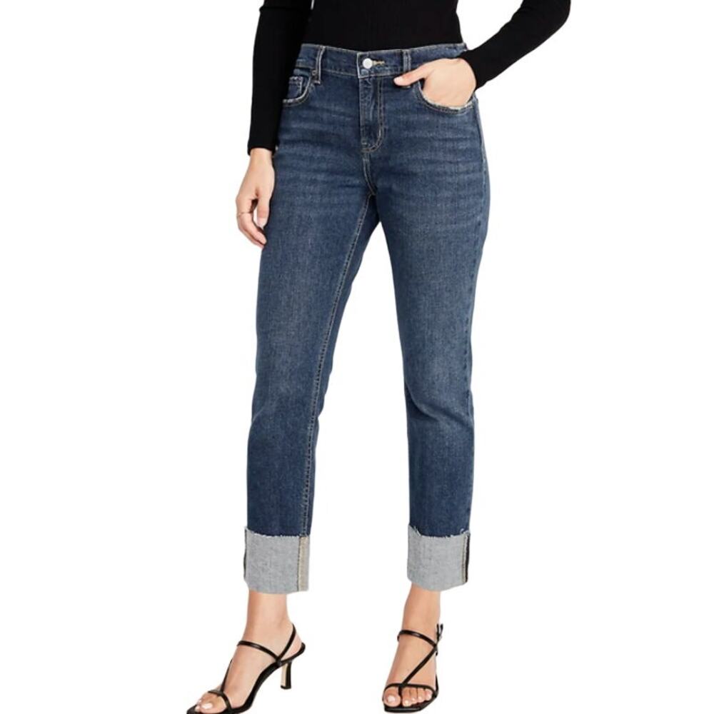 Old Navy Mid-Rise Dark-Wash Boyfriend Jeans in Blue, Size 6